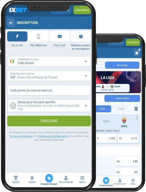 Premier lancement et inscription 1xbet